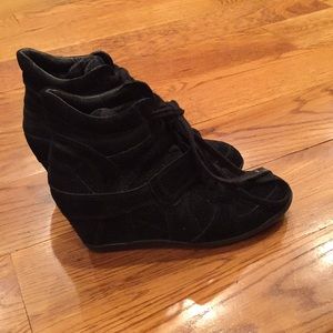 Ash black suede sneaker/bootie wedges